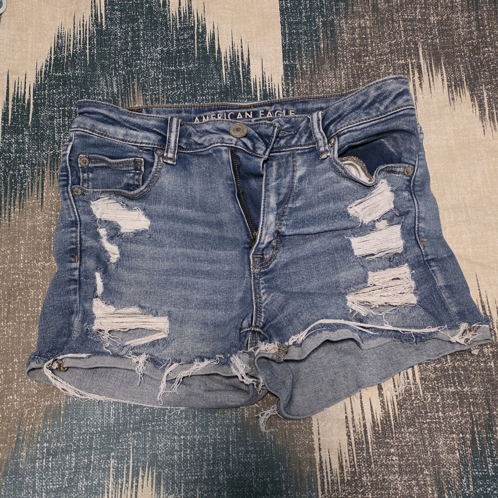 American Eagle Outfitters Women's Ripped Blue Jean Shorts